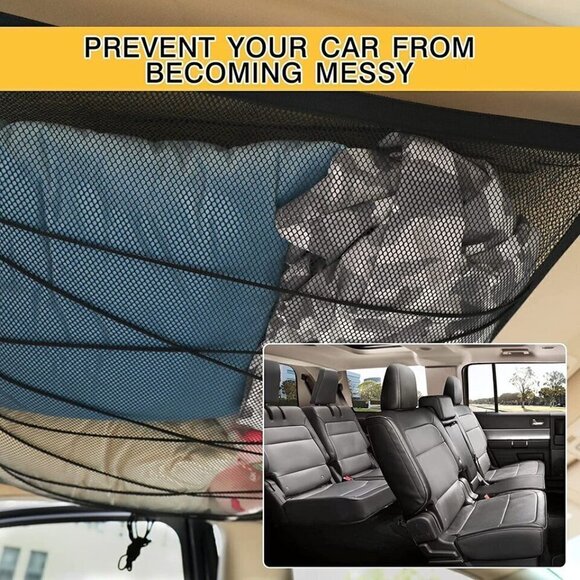 Car Mesh Net Ceiling Interior Roof Storage Adjustable Organizer Bag US 35"x26" - Picture 6 of 7